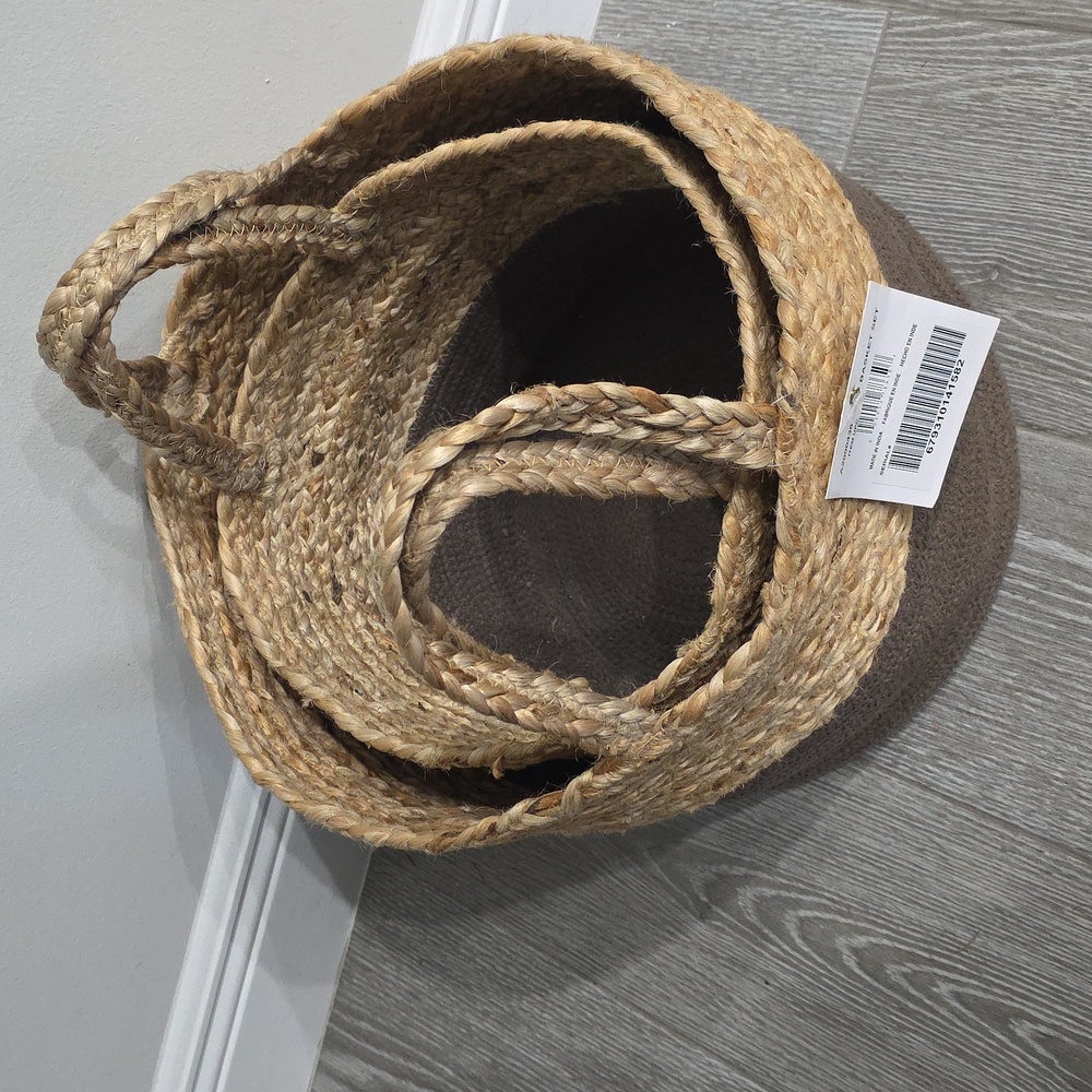 Two-Tone Decorative Boho Basket Set Of 2 In Charcoal Gray and Brown - Picture 4 of 6